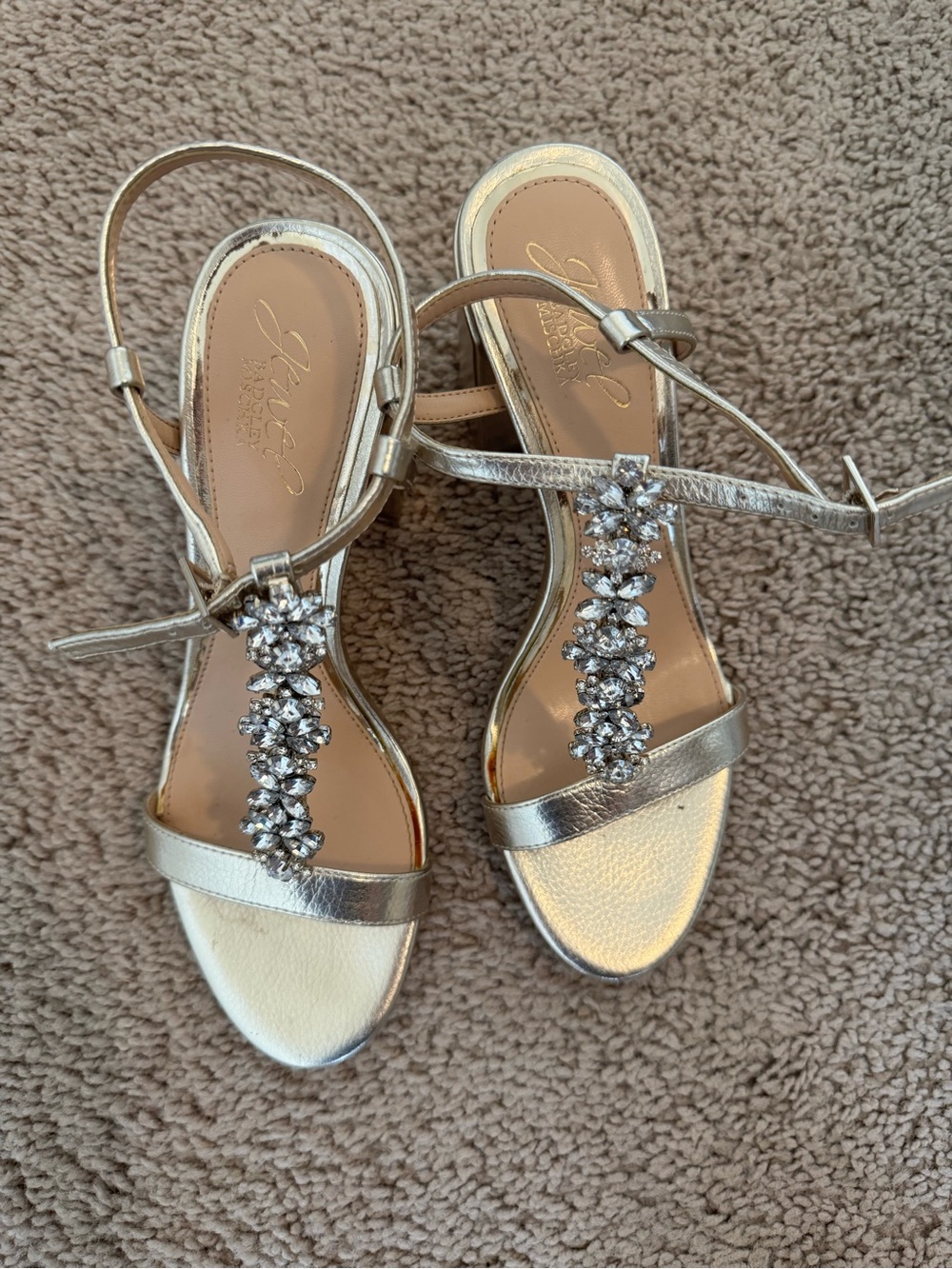 Jeweled T-Strap Metallic Sandals - gold